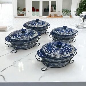 Temptations by Tara Blue Carved Baking Dishes
4 Oval 9 oz Old World Poinsettia